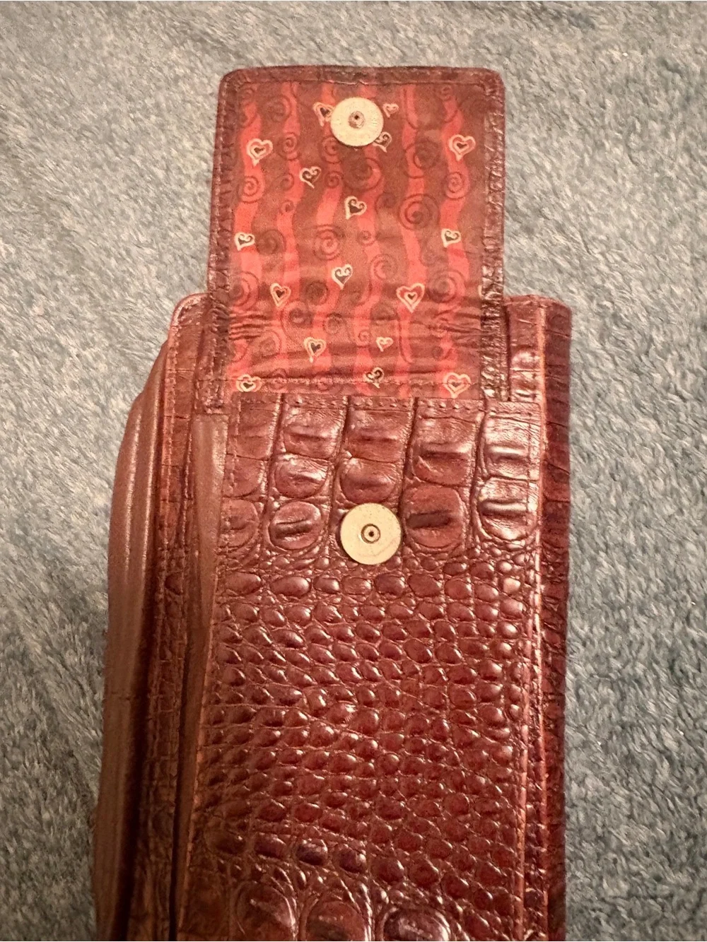 Brighton Gina Croc Leather Organizer Clutch Wallet Brown Rare Vintage Y2K